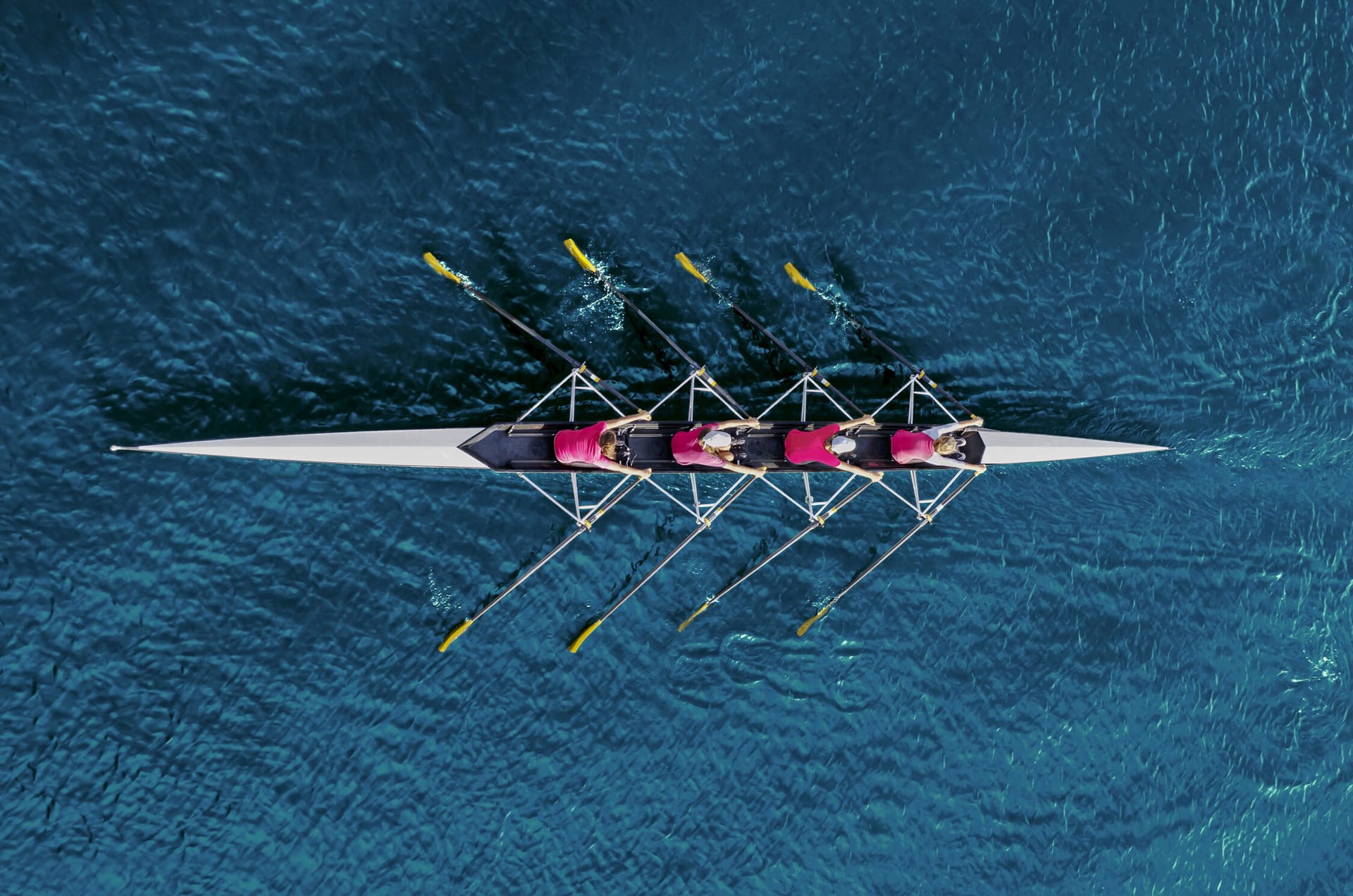 Top view of a rowing team