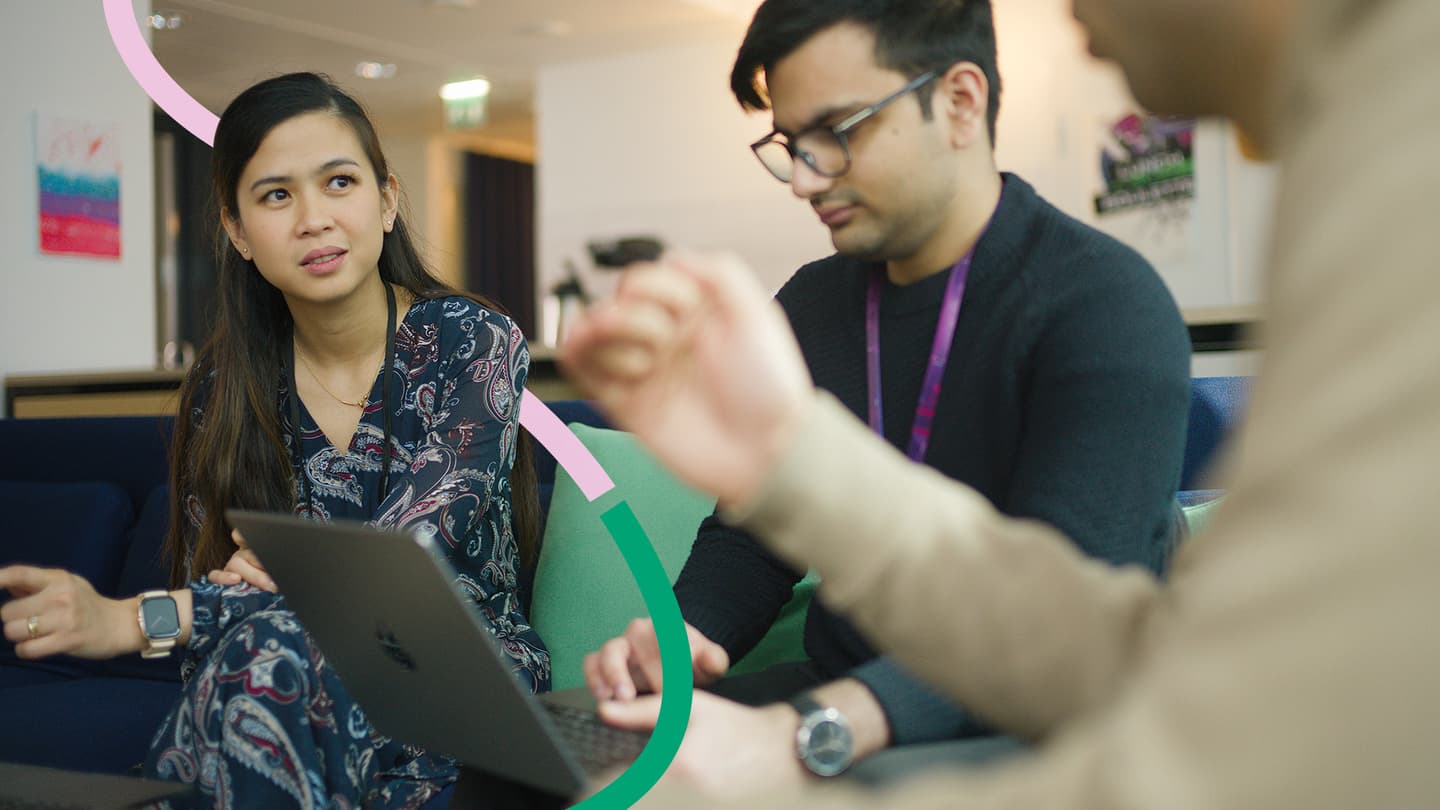 Students in a discussion in the office during an Academy session